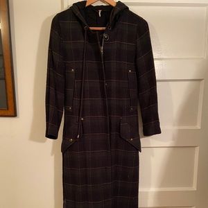 ANKLE LENGTH FREE PEOPLE PLAID COAT